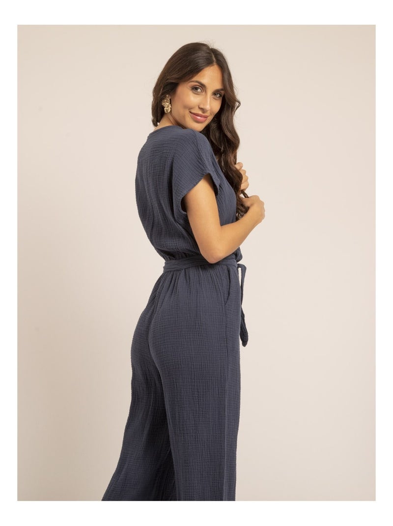 Erolie jumpsuit van katoenen gaas Marineblauw - Kiabi