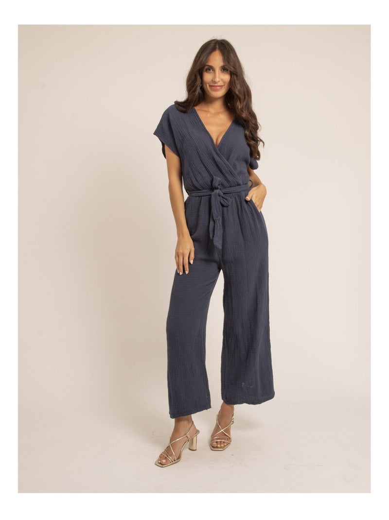 Erolie jumpsuit van katoenen gaas Marineblauw - Kiabi
