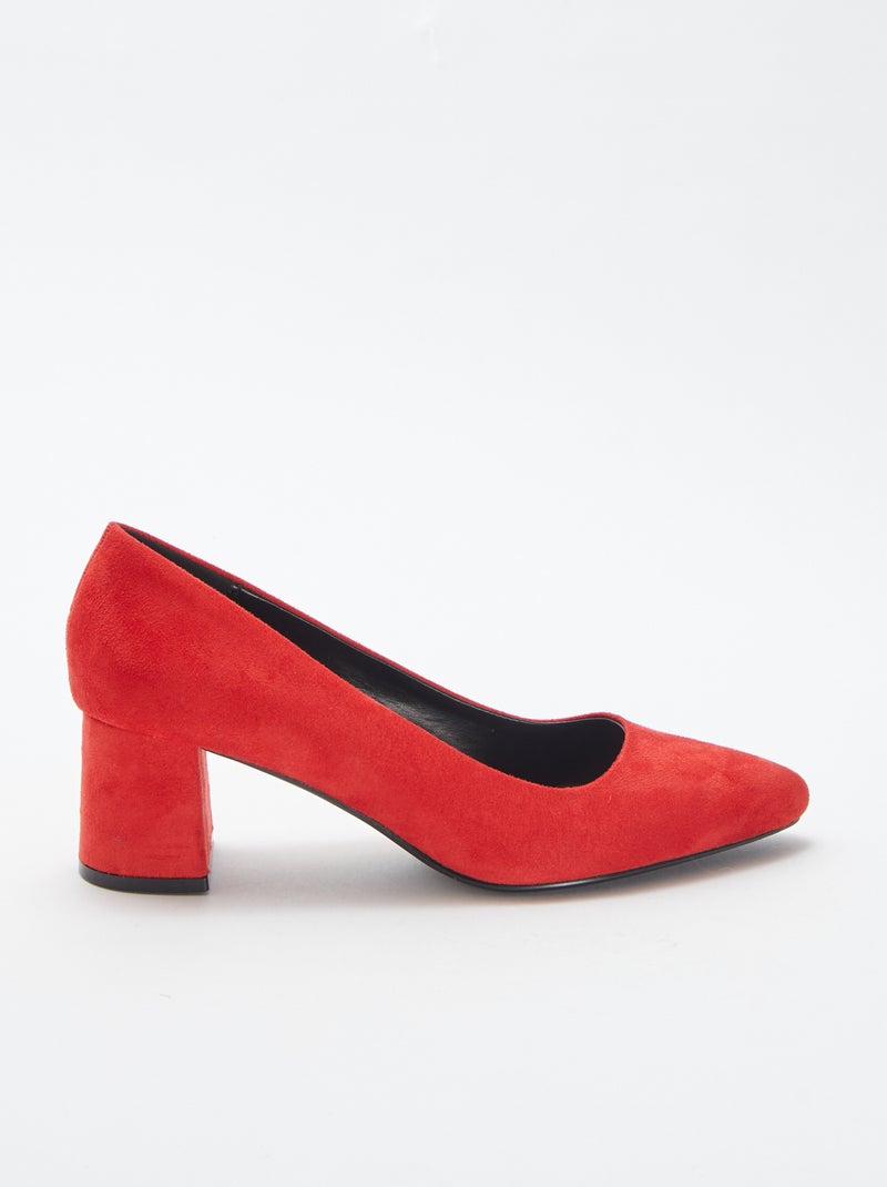 Escarpins en suédine avec talons carrés ROUGE - Kiabi