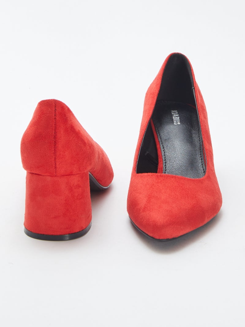 Escarpins en suédine avec talons carrés ROUGE - Kiabi