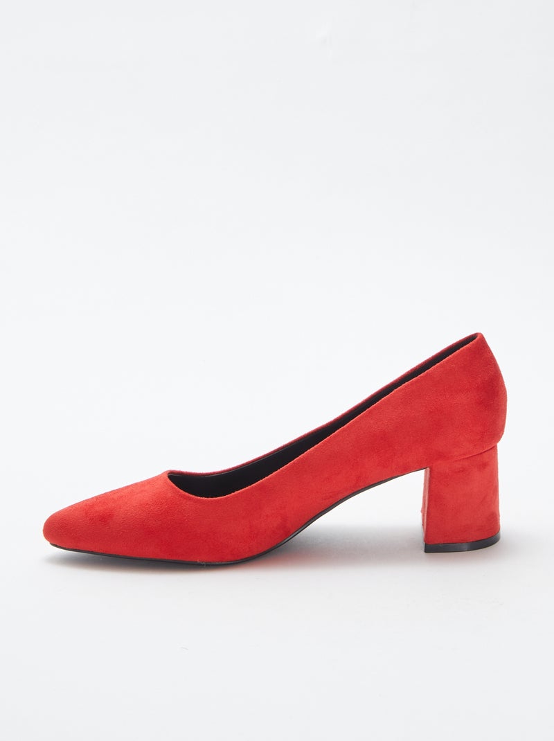 Escarpins en suédine avec talons carrés ROUGE - Kiabi