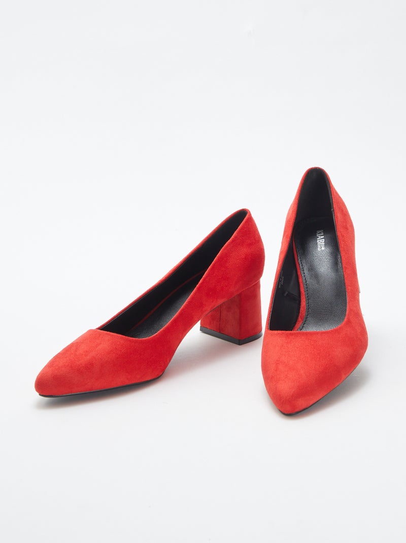 Escarpins en suédine avec talons carrés ROUGE - Kiabi