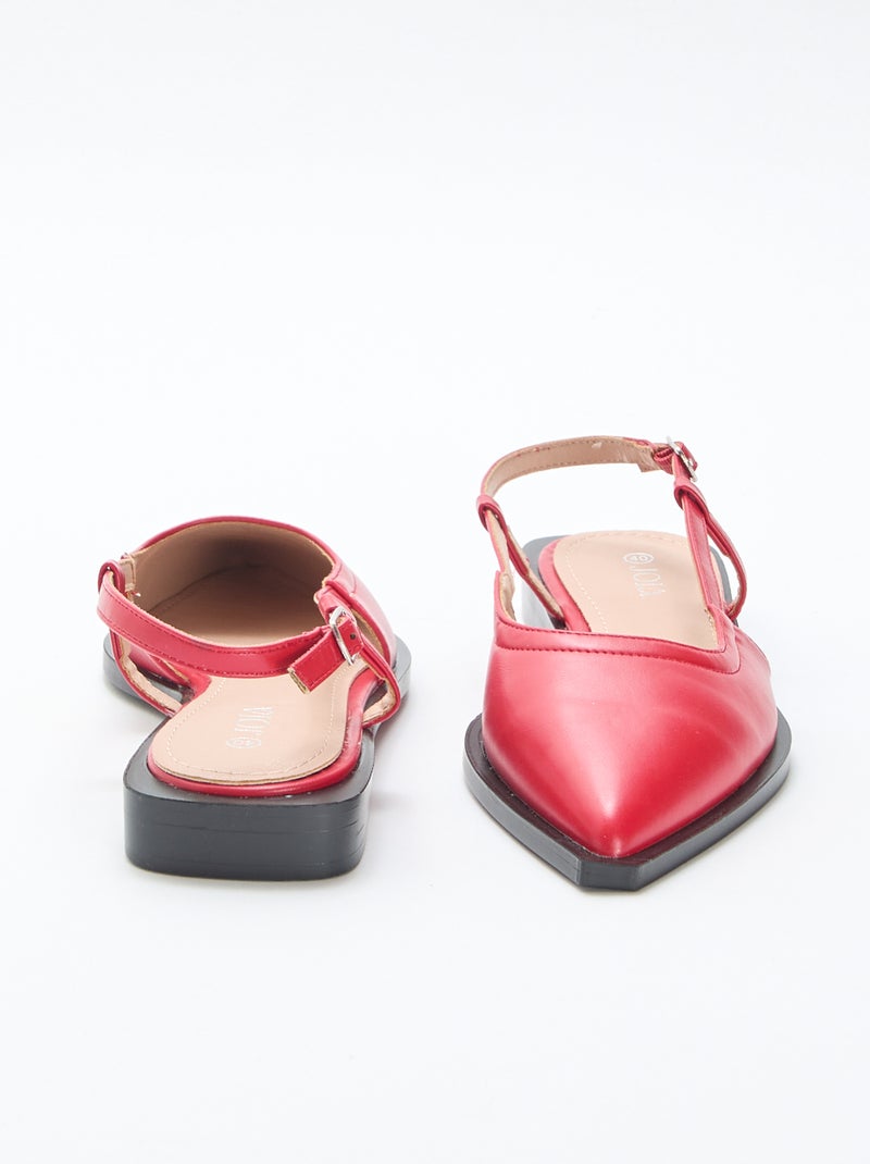 Escarpins ouverts à talon plat Rouge - Kiabi