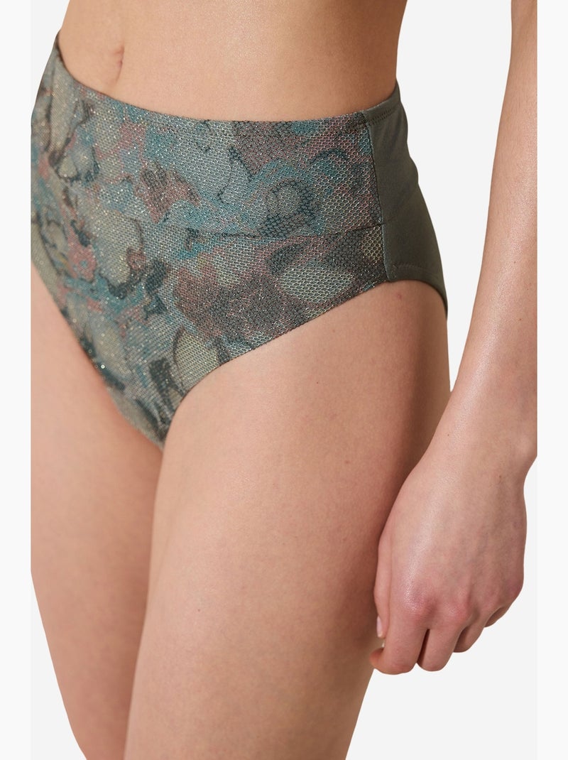 Estela vintage bikinibroekje met hoge taille en meshdetail penti Groen - Kiabi