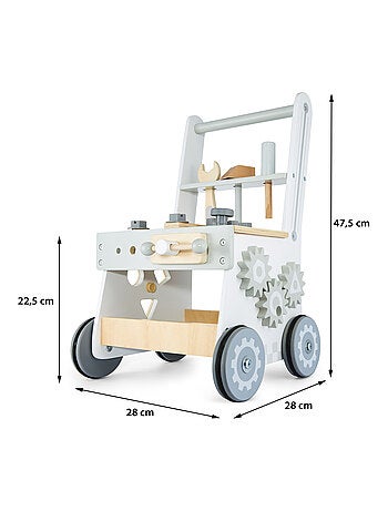Établi atelier bricolage enfant, trotteur bébé multifonction, pousse pousse avec barre & roues, bois