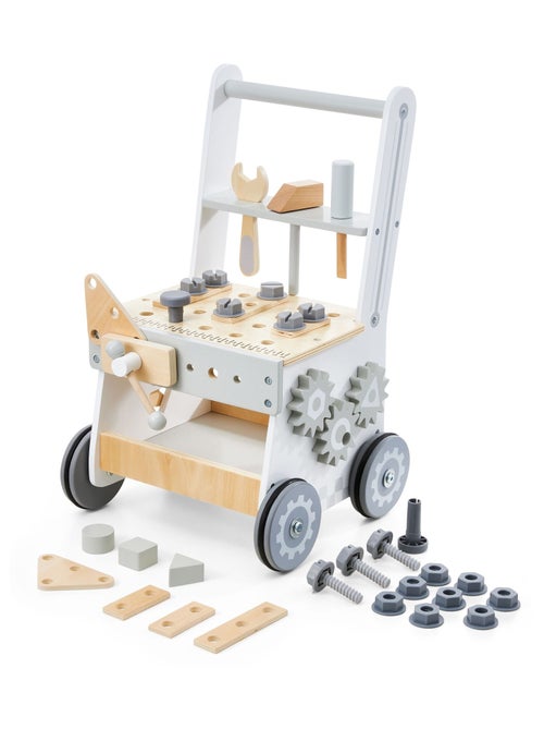 Établi atelier bricolage enfant, trotteur bébé multifonction, pousse pousse avec barre & roues, bois - Kiabi