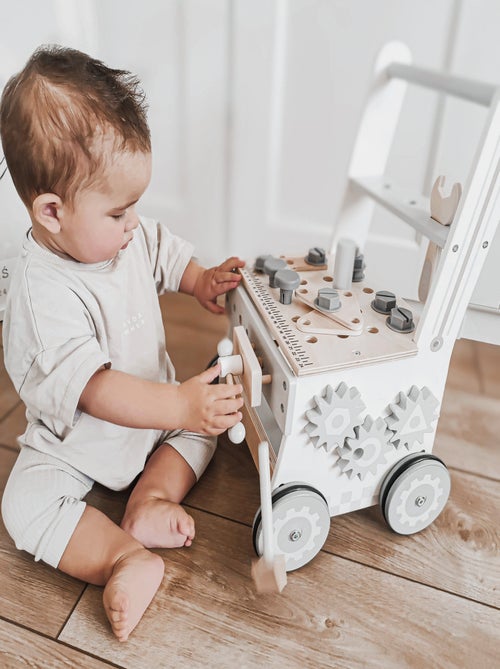 Établi atelier bricolage enfant, trotteur bébé multifonction, pousse pousse avec barre & roues, bois - Kiabi