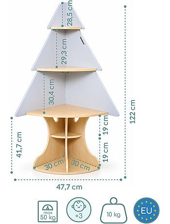 Etagere d'angle enfant arbre bois et gris rangement jouets mamabrum