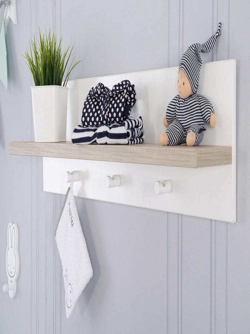Étagère murale avec 3 patères en mélaminé pour chambre enfant 'Roba moritz' Blanc Marron - Kiabi