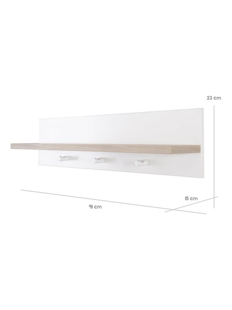 Étagère murale avec 3 patères en mélaminé pour chambre enfant 'Roba moritz' Blanc Marron - Kiabi