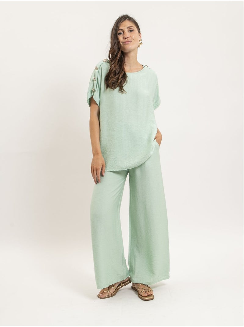 Etalia wijde broek Pistachegroen - Kiabi