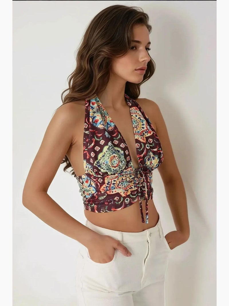 Etnisch bedrukte cropped tanktop hiccup Bordeauxrood - Kiabi