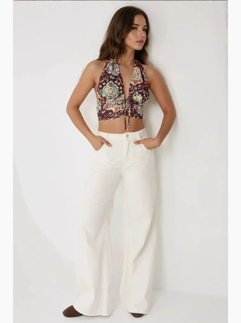 Etnisch bedrukte cropped tanktop hiccup Bordeauxrood - Kiabi