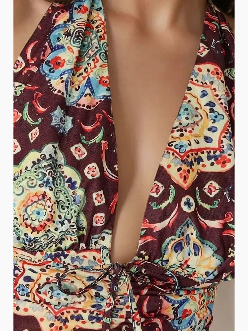 Etnisch bedrukte cropped tanktop hiccup Bordeauxrood - Kiabi