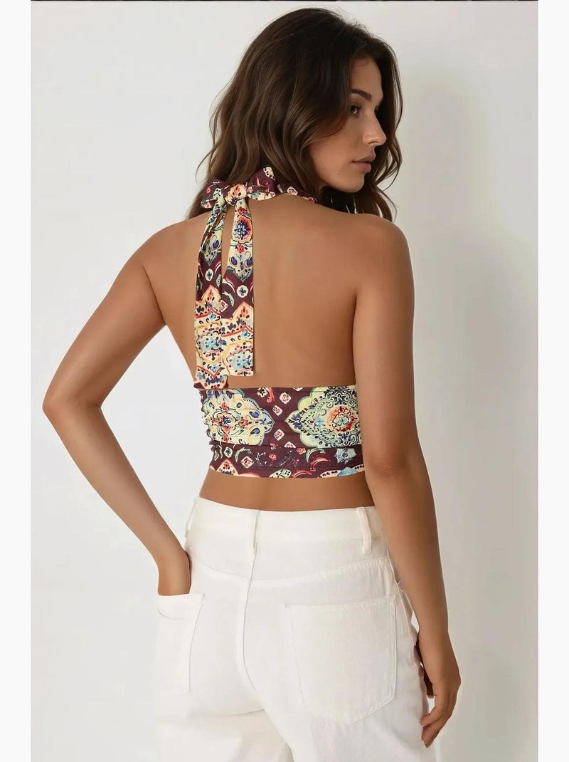 Etnisch bedrukte cropped tanktop hiccup Bordeauxrood - Kiabi