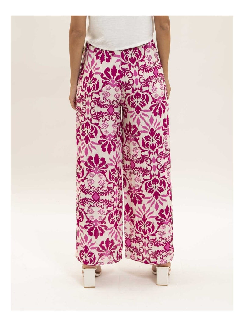 Etobia broek met wijde pijpen en patroon Fuchsia roze - Kiabi