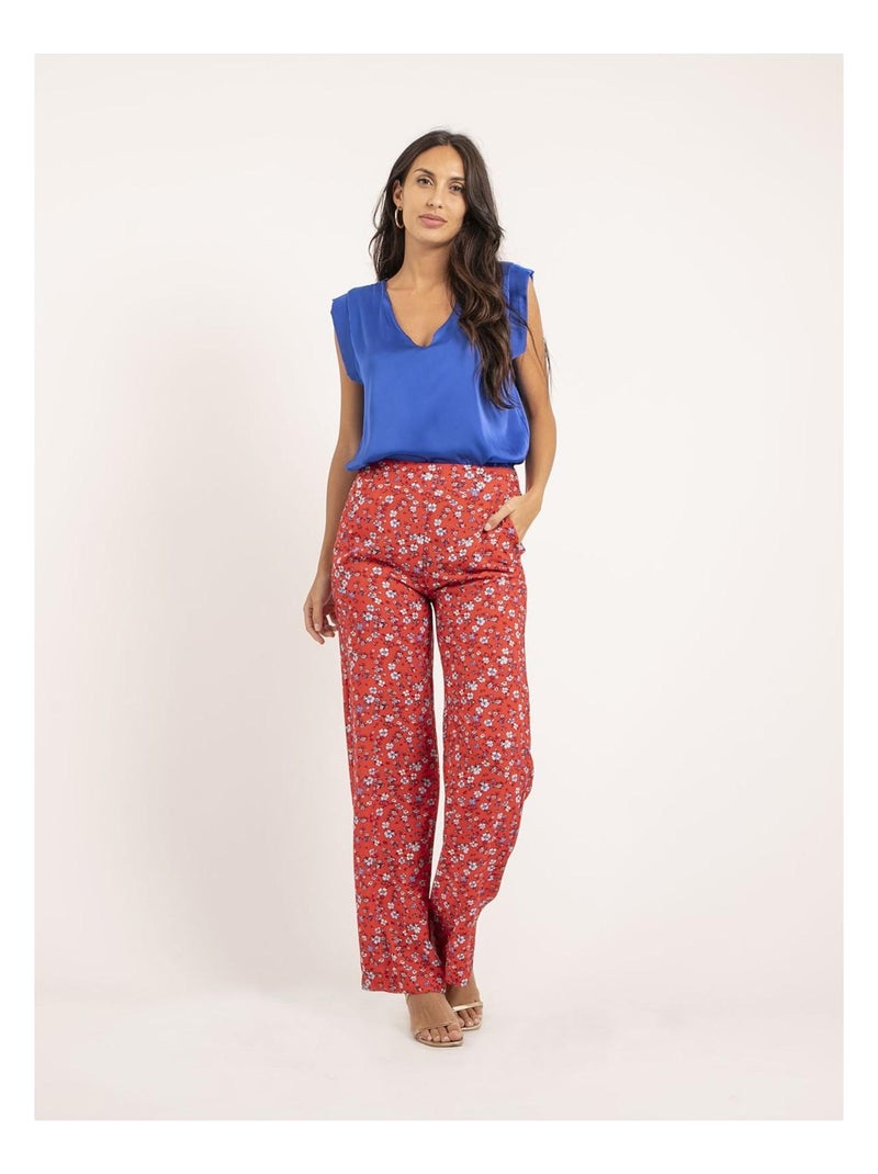 Euxane broek met patroon en wijde pijpen Rood - Kiabi