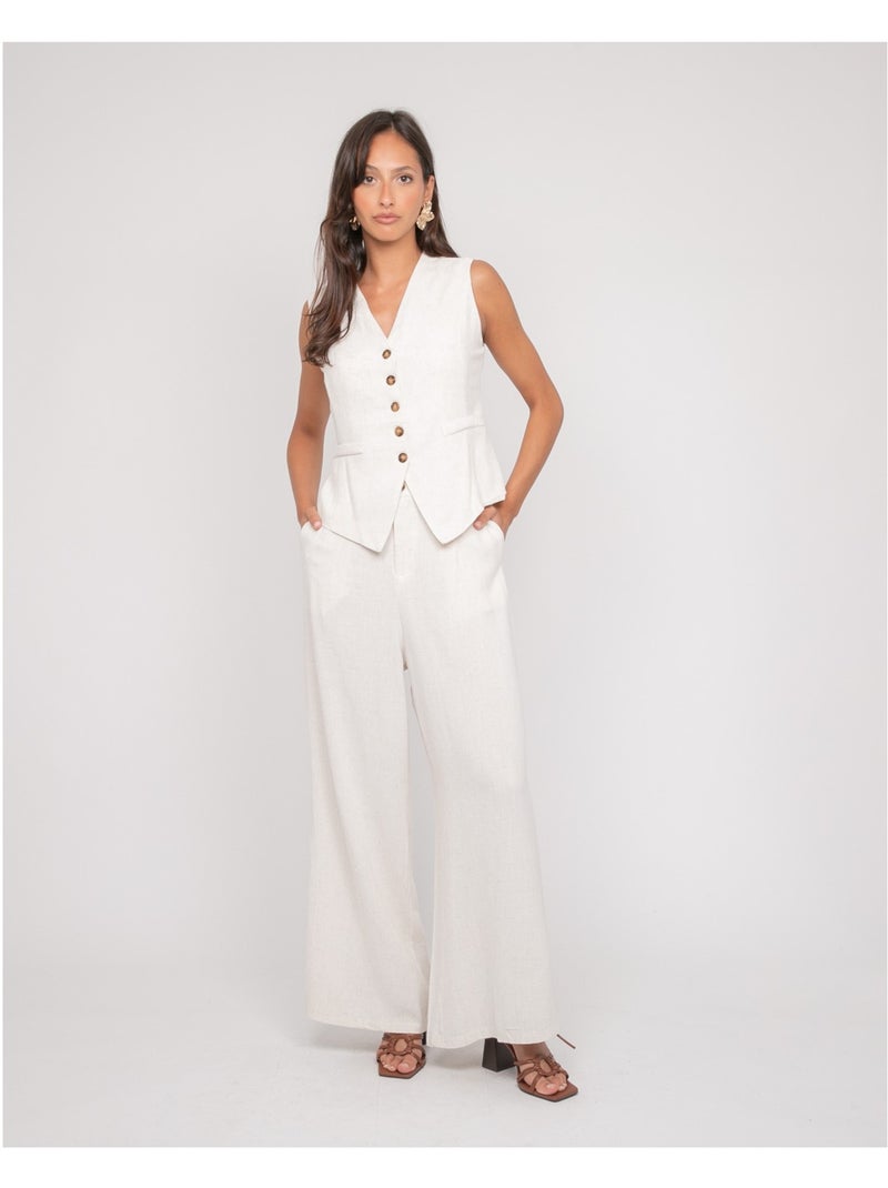 EVELISE broek met linnenlook Beige - Kiabi
