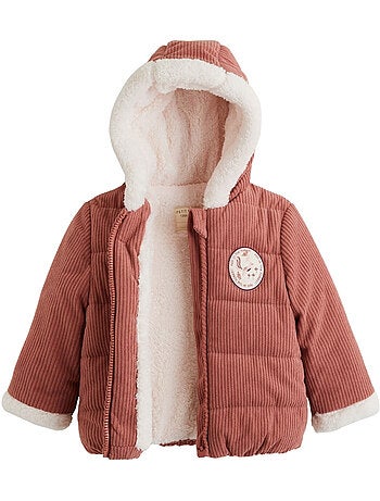 Evie corduroy baby pufferjasje met sherpa voering en capuchon