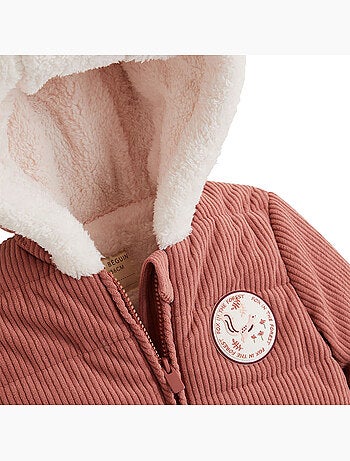 Evie corduroy baby pufferjasje met sherpa voering en capuchon
