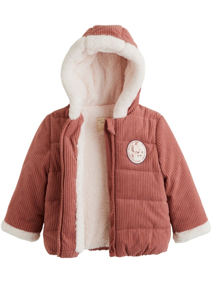 Evie corduroy baby pufferjasje met sherpa voering en capuchon Roze - Kiabi