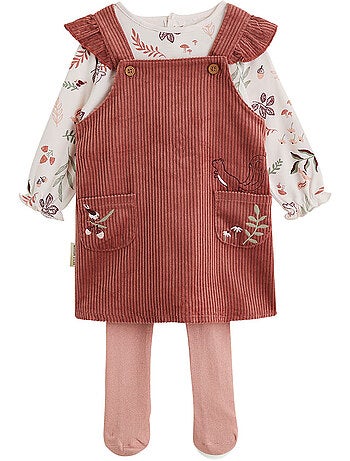 Evie corduroy babyjurk, t-shirt en panty set