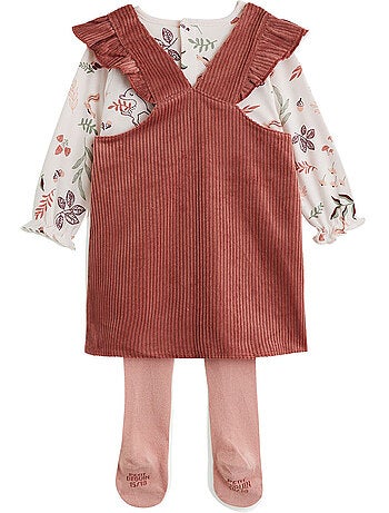 Evie corduroy babyjurk, t-shirt en panty set