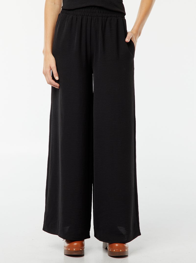 Extra wijde broek van soepelvallende stof zwart - Kiabi
