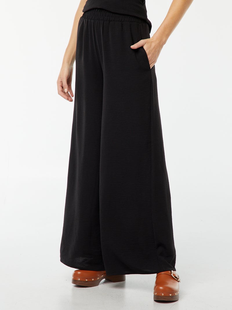 Extra wijde broek van soepelvallende stof zwart - Kiabi