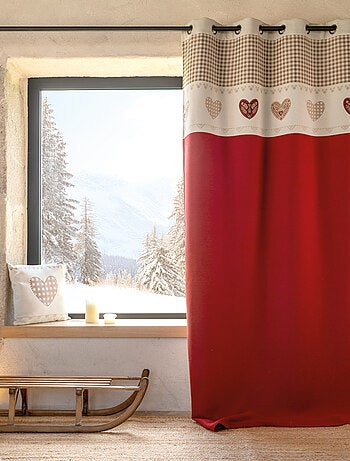 Eyelet jacquard gordijn met geruite bovenkant en hartmotieven