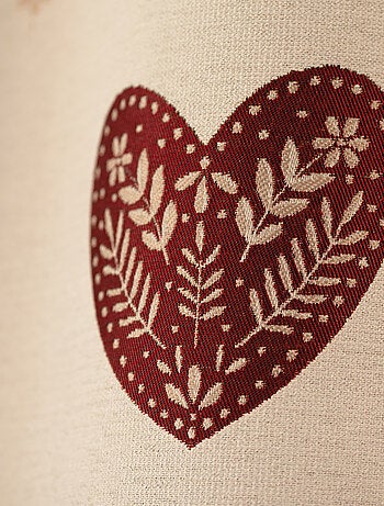 Eyelet jacquard gordijn met geruite bovenkant en hartmotieven