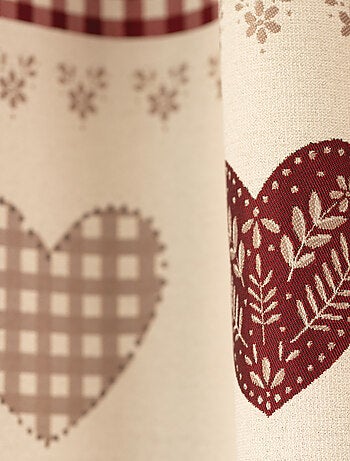 Eyelet jacquard gordijn met geruite bovenkant en hartmotieven