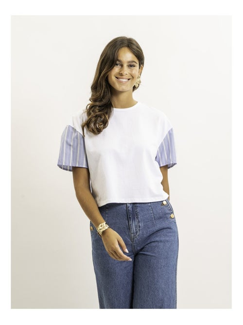 FABO tweekleurig cropped T-shirt - Kiabi FABO tweekleurig cropped T-shirt - Kiabi