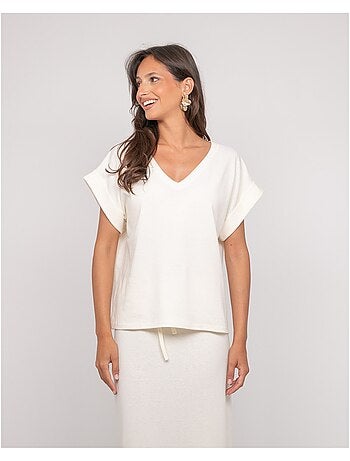 FAIZANE Fleece top met korte mouwen en V-hals