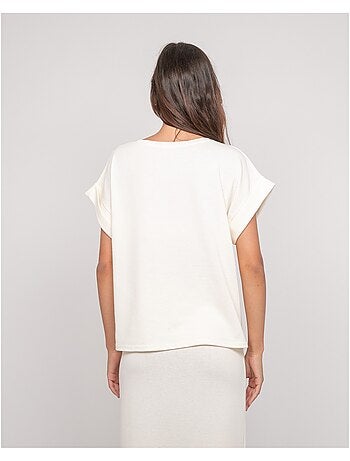 FAIZANE Fleece top met korte mouwen en V-hals