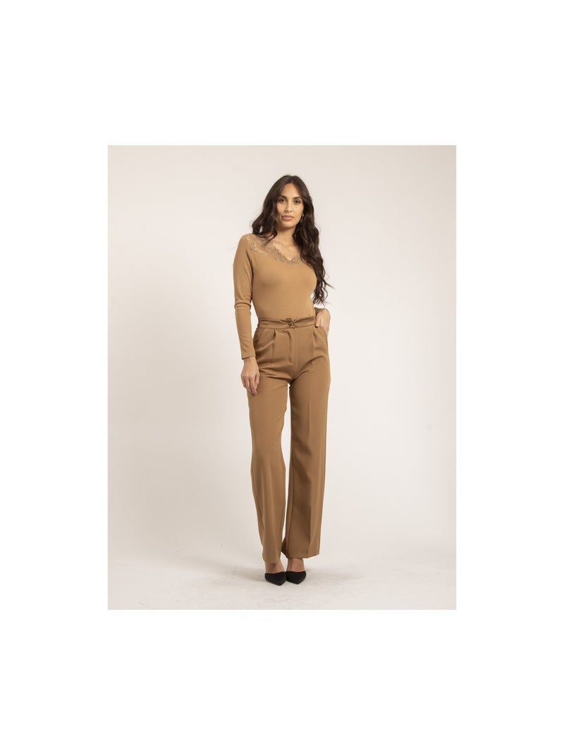 Falia trui met fijne kanten kraag Beige - Kiabi