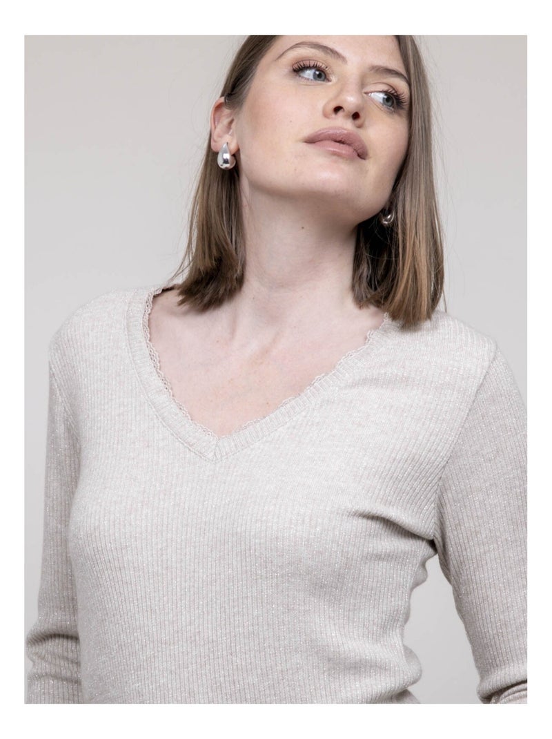 Falvy top met lange mouwen Beige - Kiabi
