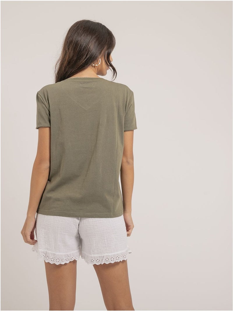 Famia puur katoenen t-shirt met v-hals Kaki - Kiabi