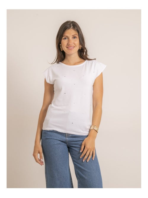 FANIA T-shirt met korte mouwen en strass-steentjes - Kiabi