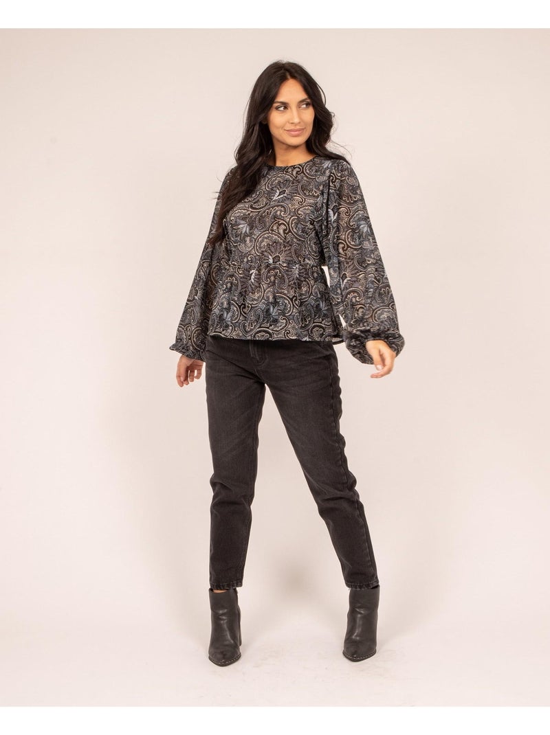 FARAH blouse met patroon en zwierige pasvorm Blauw - Kiabi
