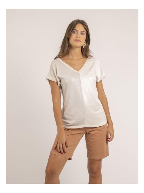 Fazzy t-shirt met v-hals van twee materialen - Kiabi Fazzy t-shirt met v-hals van twee materialen - Kiabi