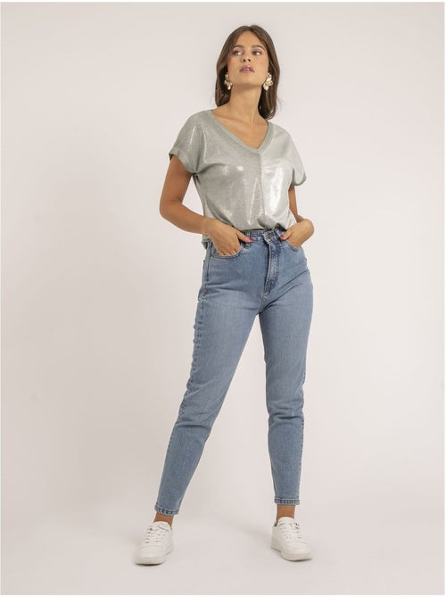 Fazzy t-shirt met v-hals van twee materialen - Kiabi Fazzy t-shirt met v-hals van twee materialen - Kiabi