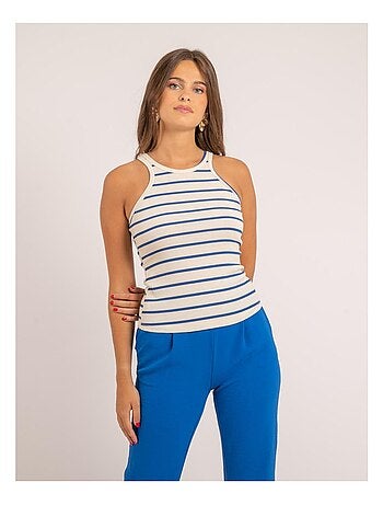 Felixa gestreepte ribgebreide tanktop