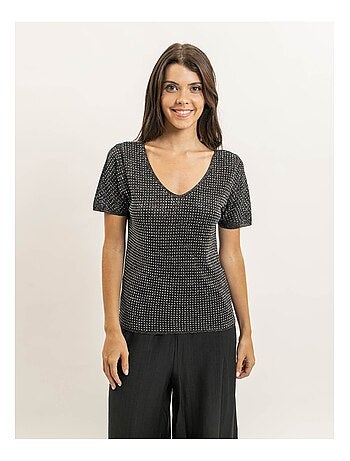 Ferali top met korte mouwen van lurex en strass-steentjes