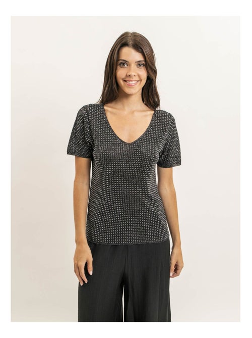 FERALI top met korte mouwen van lurex en strass-steentjes - Kiabi