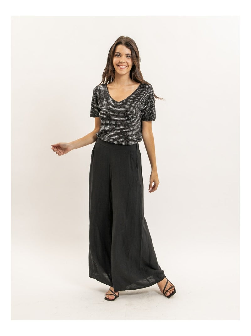 FERALI top met korte mouwen van lurex en strass-steentjes Zwart - Kiabi