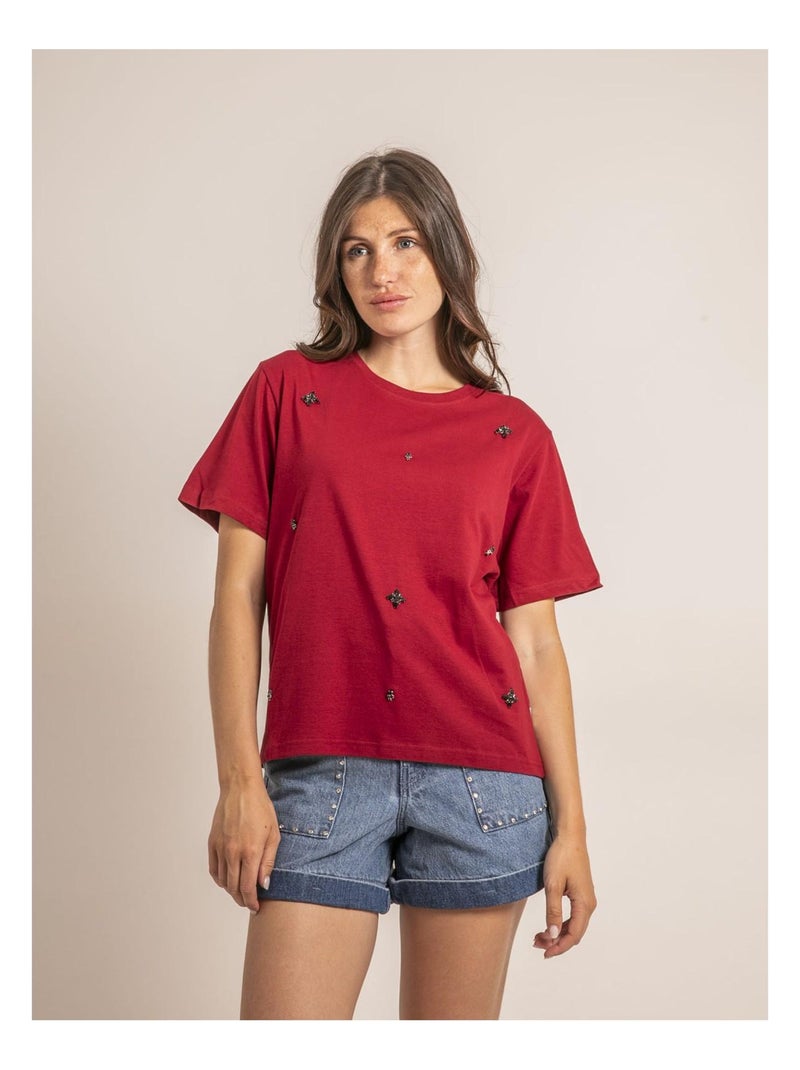 Ferdi t-shirt met strasssteentjes Bordeaux - Kiabi