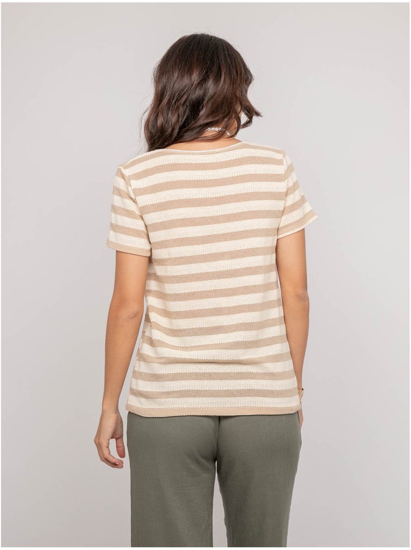 Figo gestreept t-shirt met korte mouwen Beige - Kiabi