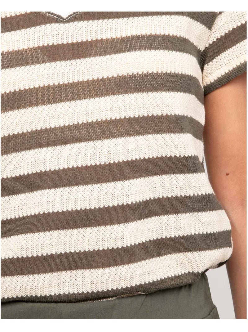 Figo gestreept t-shirt met korte mouwen Kaki - Kiabi