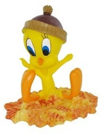 Figurine décorative Titi oiseau jaune sur base texturée orange Titi